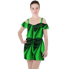 Green Line Lines Background Ruffle Cut Out Chiffon Playsuit by Pakrebo