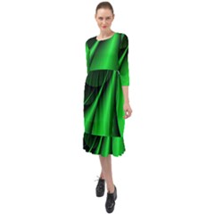 Green Line Lines Background Ruffle End Midi Chiffon Dress