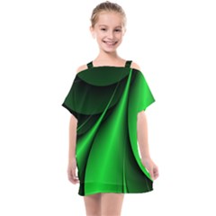 Green Line Lines Background Kids  One Piece Chiffon Dress by Pakrebo