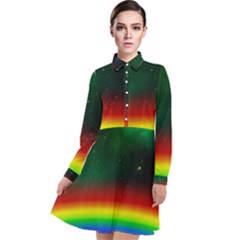 Galaxy Rainbow Universe Star Space Long Sleeve Chiffon Shirt Dress by Pakrebo