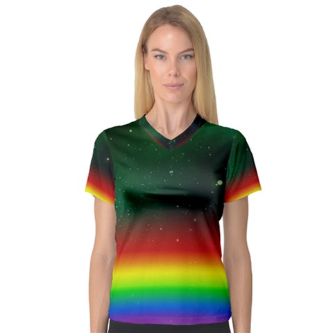 Galaxy Rainbow Universe Star Space V-neck Sport Mesh Tee by Pakrebo