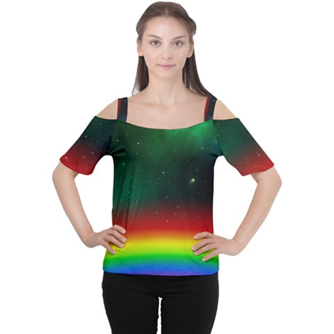 Galaxy Rainbow Universe Star Space Cutout Shoulder Tee by Pakrebo