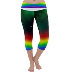 Galaxy Rainbow Universe Star Space Capri Yoga Leggings by Pakrebo