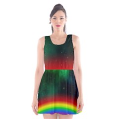 Galaxy Rainbow Universe Star Space Scoop Neck Skater Dress by Pakrebo