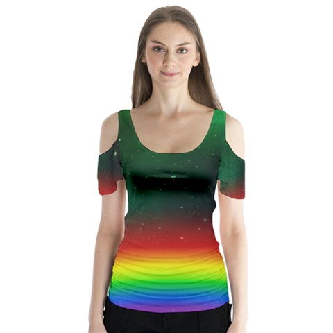 Galaxy Rainbow Universe Star Space Butterfly Sleeve Cutout Tee  by Pakrebo