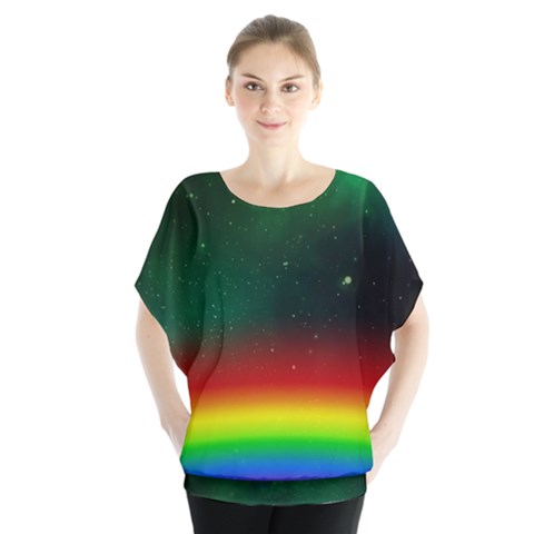 Galaxy Rainbow Universe Star Space Batwing Chiffon Blouse by Pakrebo