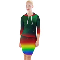 Galaxy Rainbow Universe Star Space Quarter Sleeve Hood Bodycon Dress by Pakrebo