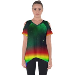 Galaxy Rainbow Universe Star Space Cut Out Side Drop Tee by Pakrebo