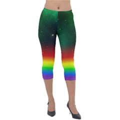 Galaxy Rainbow Universe Star Space Lightweight Velour Capri Leggings  by Pakrebo