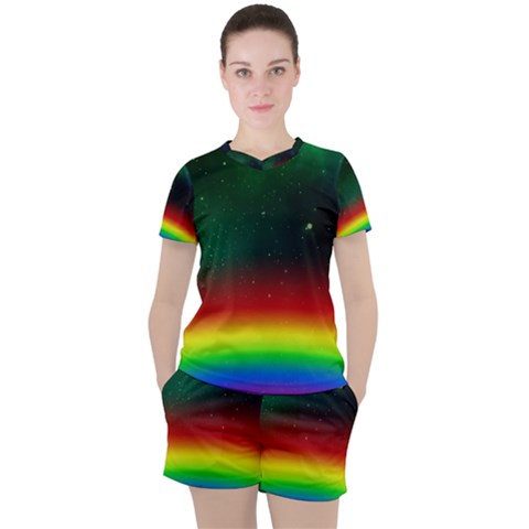 Galaxy Rainbow Universe Star Space Women s Tee And Shorts Set by Pakrebo