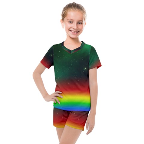 Galaxy Rainbow Universe Star Space Kids  Mesh Tee And Shorts Set by Pakrebo