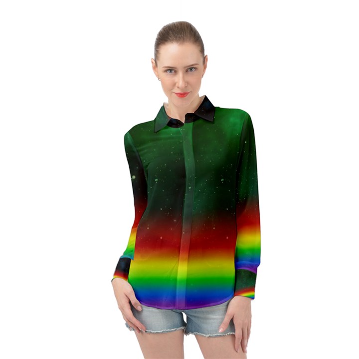 Galaxy Rainbow Universe Star Space Long Sleeve Chiffon Shirt