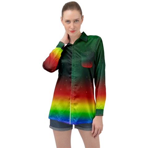 Galaxy Rainbow Universe Star Space Long Sleeve Satin Shirt by Pakrebo