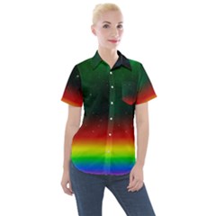 Galaxy Rainbow Universe Star Space Women s Short Sleeve Pocket Shirt