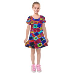 Neon Glow Glowing Light Design Kids  Short Sleeve Velvet Dress by Pakrebo