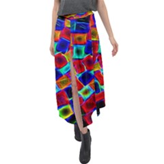 Neon Glow Glowing Light Design Velour Split Maxi Skirt