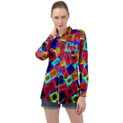 Neon Glow Glowing Light Design Long Sleeve Satin Shirt