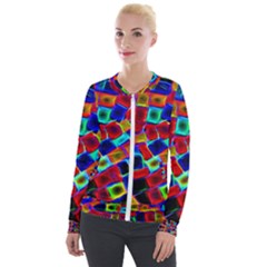 Neon Glow Glowing Light Design Velour Zip Up Jacket