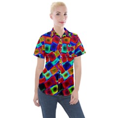 Neon Glow Glowing Light Design Women s Short Sleeve Pocket Shirt