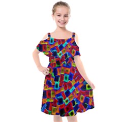 Neon Glow Glowing Light Design Kids  Cut Out Shoulders Chiffon Dress