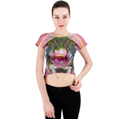 Flower Ornament Color Background Crew Neck Crop Top by Pakrebo