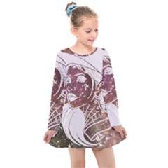 Galaxy Stars Giel Kids  Long Sleeve Dress