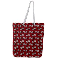 Daisy Red Full Print Rope Handle Tote (large)