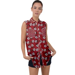 Daisy Red Sleeveless Chiffon Button Shirt