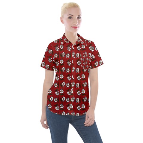 Daisy Red Women s Short Sleeve Pocket Shirt by snowwhitegirl