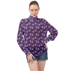 Daisy Purple High Neck Long Sleeve Chiffon Top