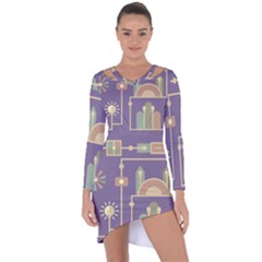 Background Infographic Travel Asymmetric Cut-out Shift Dress by Pakrebo