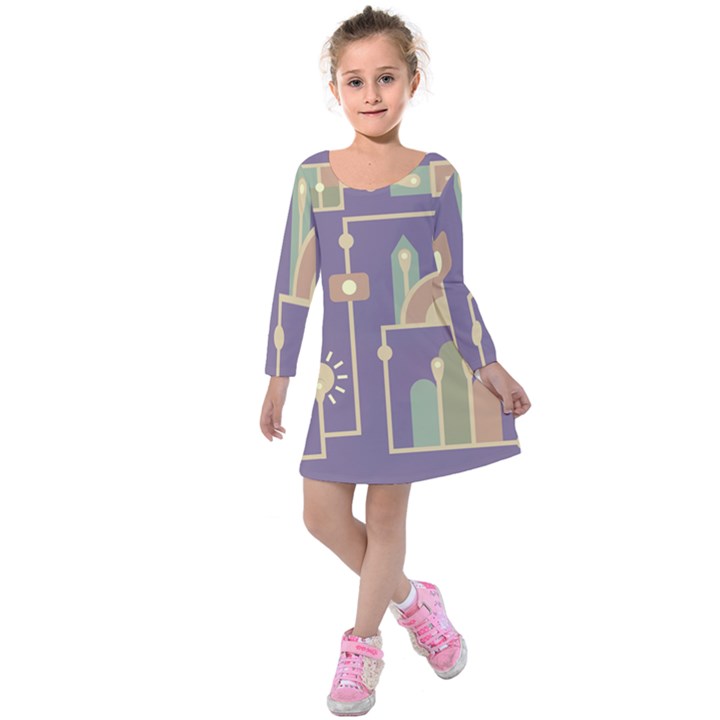 Background Infographic Travel Kids  Long Sleeve Velvet Dress