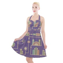 Background Infographic Travel Halter Party Swing Dress  by Pakrebo