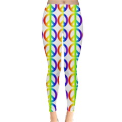 Retro Rainbow Gradient Peace Symbol Leggings  by Pakrebo