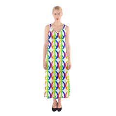 Retro Rainbow Gradient Peace Symbol Sleeveless Maxi Dress by Pakrebo