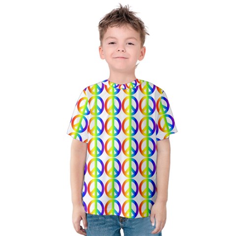 Retro Rainbow Gradient Peace Symbol Kids  Cotton Tee by Pakrebo