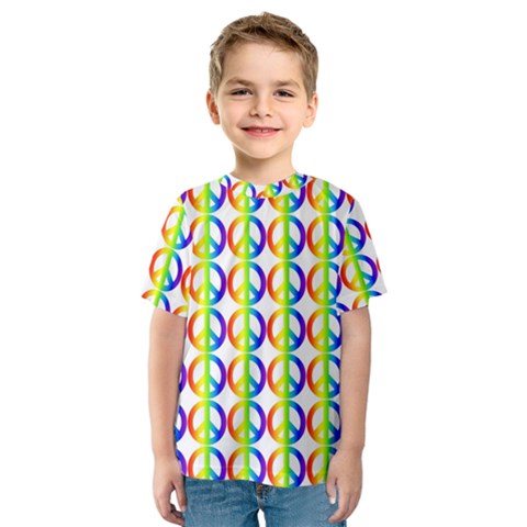 Retro Rainbow Gradient Peace Symbol Kids  Sport Mesh Tee by Pakrebo