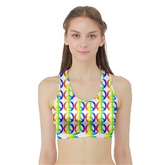 Retro Rainbow Gradient Peace Symbol Sports Bra With Border by Pakrebo