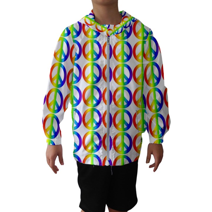 Retro Rainbow Gradient Peace Symbol Kids  Hooded Windbreaker