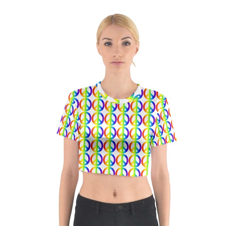 Retro Rainbow Gradient Peace Symbol Cotton Crop Top