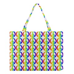 Retro Rainbow Gradient Peace Symbol Medium Tote Bag by Pakrebo