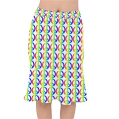 Retro Rainbow Gradient Peace Symbol Short Mermaid Skirt by Pakrebo