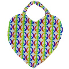 Retro Rainbow Gradient Peace Symbol Giant Heart Shaped Tote by Pakrebo