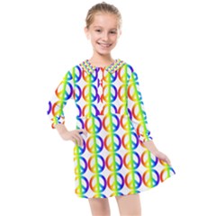 Retro Rainbow Gradient Peace Symbol Kids  Quarter Sleeve Shirt Dress