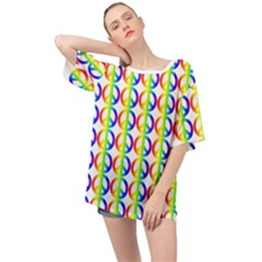 Retro Rainbow Gradient Peace Symbol Oversized Chiffon Top