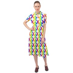 Retro Rainbow Gradient Peace Symbol Keyhole Neckline Chiffon Dress