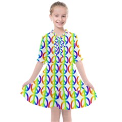 Retro Rainbow Gradient Peace Symbol Kids  All Frills Chiffon Dress