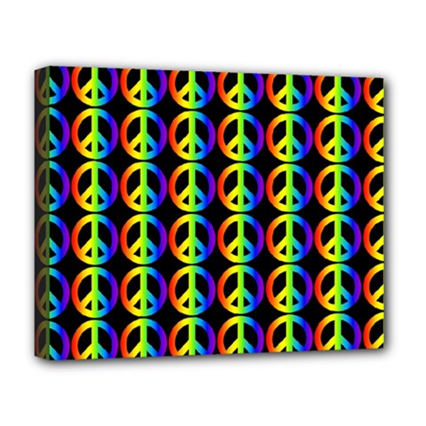 Retro Rainbow Gradient Peace Symbol Deluxe Canvas 20  X 16  (stretched) by Pakrebo