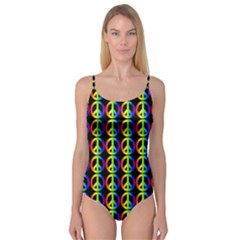 Retro Rainbow Gradient Peace Symbol Camisole Leotard  by Pakrebo