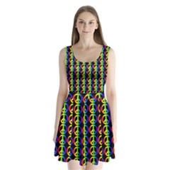 Retro Rainbow Gradient Peace Symbol Split Back Mini Dress  by Pakrebo